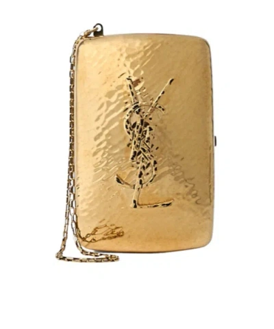 Saint Laurent Hammered-logo Cigarette Case In Brown
