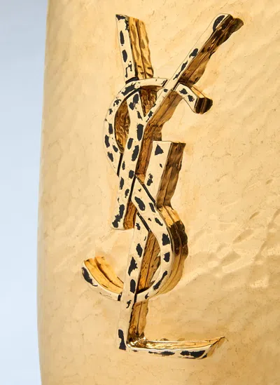 Saint Laurent Hammered-logo Cigarette Case In Brown