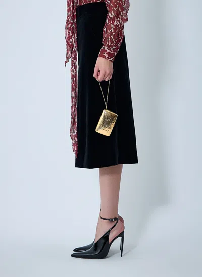 Saint Laurent Hammered-logo Cigarette Case In Brown