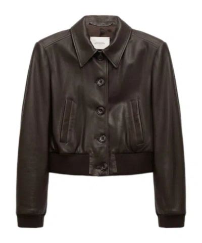 Dorothee Schumacher Sleek Statement Cropped Leather Jacket In Animal Print