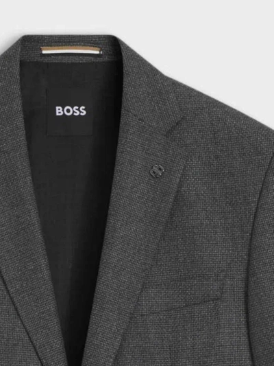 Hugo Boss Patterned Regular-fit Jacket In Virgin Wool In Gray