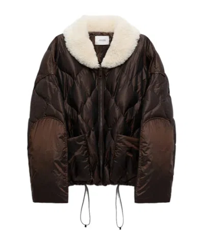 Dorothee Schumacher Down Jacket With Faux Fur Collar In Brown