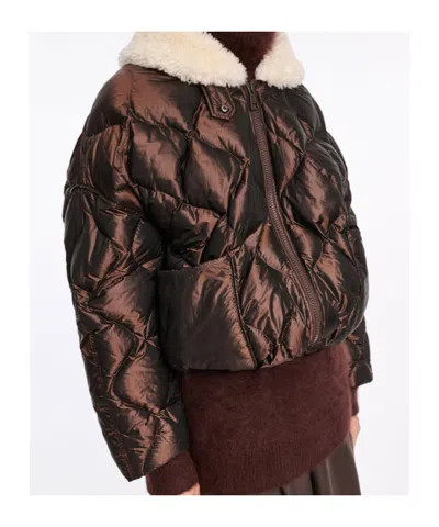 Dorothee Schumacher Down Jacket With Faux Fur Collar In Brown