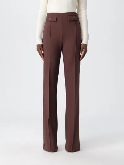 Elisabetta Franchi High-waisted Flared Pants With Decorative Button Details In Brown