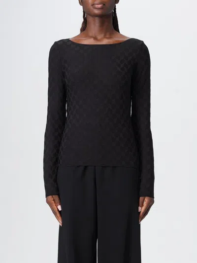 Emporio Armani Geometric Pattern Boat-neck Textured Knit Jumper In Black