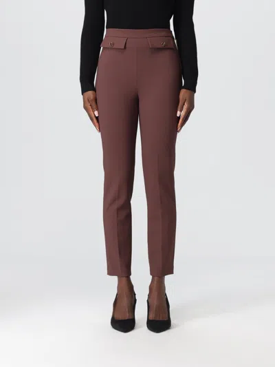 Elisabetta Franchi Cropped Trousers With Belt Loops And Buttoned Pockets In Brown