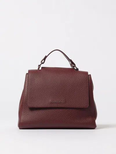 Orciani Bordeaux Leather Bag With Flap And Top Handle In Purple