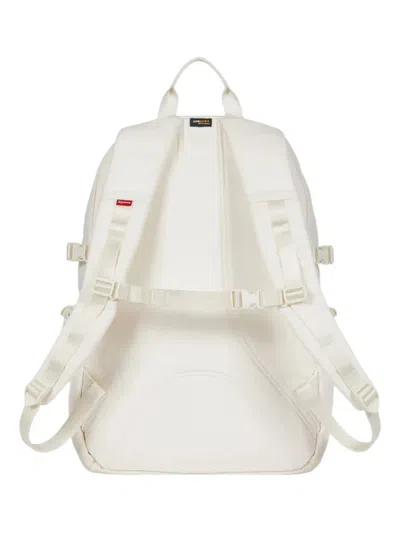 Supreme Logo-plaque Denim Backpack In White