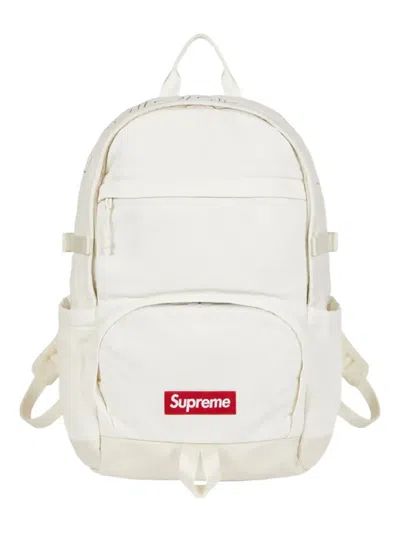 Supreme Logo-plaque Denim Backpack In White