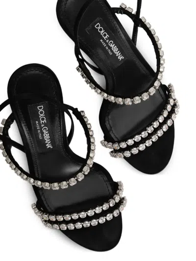 Dolce & Gabbana Sandals With Rhinestone Chain In Black
