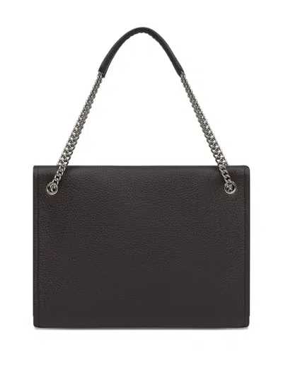 Orciani Hammered Leather Shoulder Bag With Removable Chain Strap In Brown