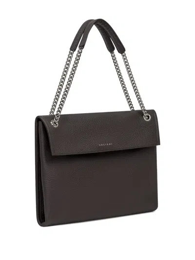 Orciani Hammered Leather Shoulder Bag With Removable Chain Strap In Brown