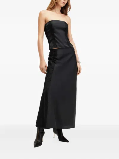Allsaints Morgan Lace-trimmed Satin Top In Black