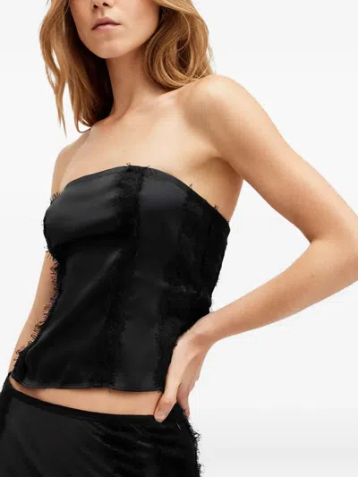 Allsaints Morgan Lace-trimmed Satin Top In Black