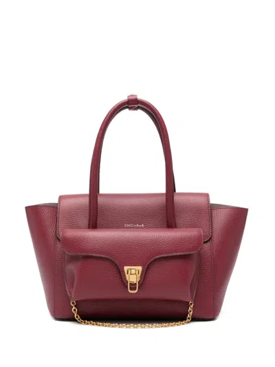Coccinelle Double Beat Medium Leather Bag In Burgundy