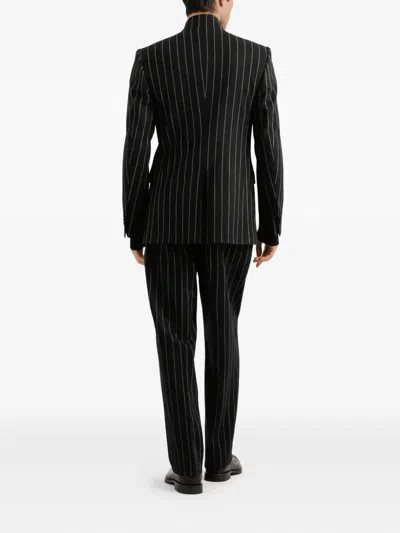 Dolce & Gabbana Pinstripe Wool Blend Single Breasted Coat In Black