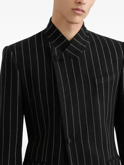 Dolce & Gabbana Pinstripe Wool Blend Single Breasted Coat In Black