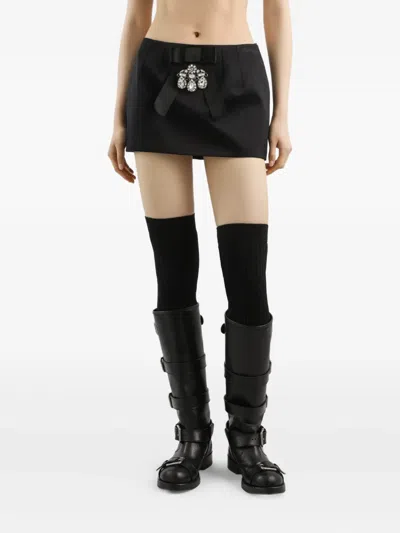 Dolce & Gabbana Black Bow-embellished Satin Mini Skirt In Black