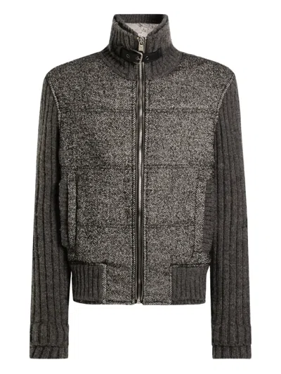 Dolce & Gabbana Knitted Houndstooth Jacket In Gray