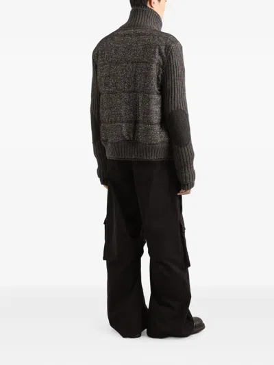 Dolce & Gabbana Knitted Houndstooth Jacket In Gray