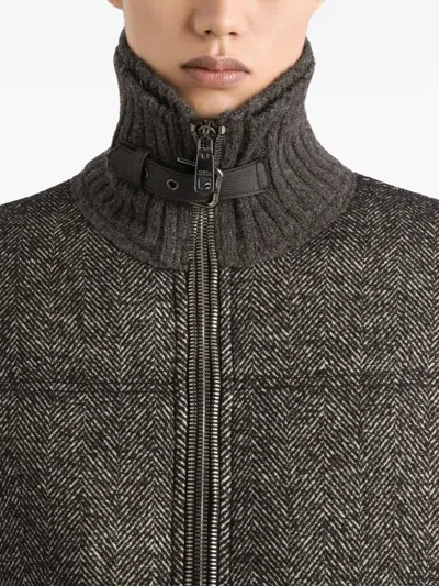 Dolce & Gabbana Knitted Houndstooth Jacket In Gray