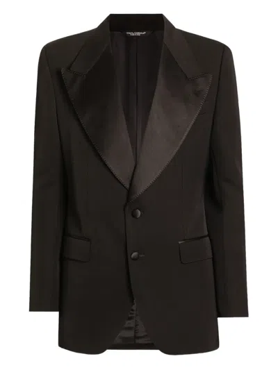 Dolce & Gabbana Satin Lapel Blazer Structured Shoulders Straight Hem In Black