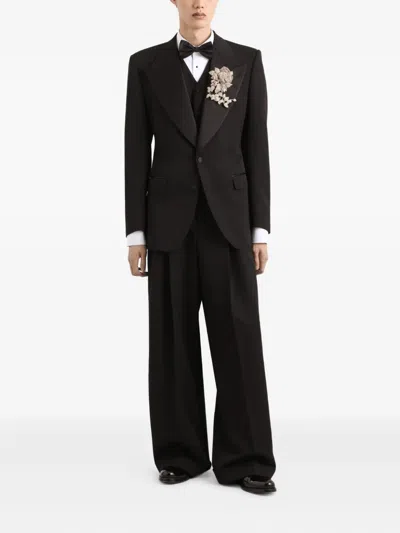 Dolce & Gabbana Satin Lapel Blazer Structured Shoulders Straight Hem In Black