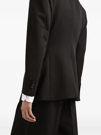 Dolce & Gabbana Satin Lapel Blazer Structured Shoulders Straight Hem In Black