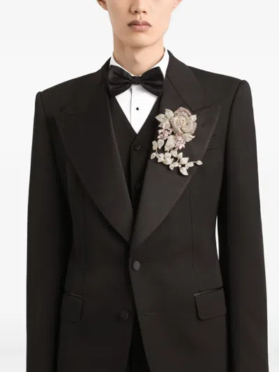 Dolce & Gabbana Satin Lapel Blazer Structured Shoulders Straight Hem In Black