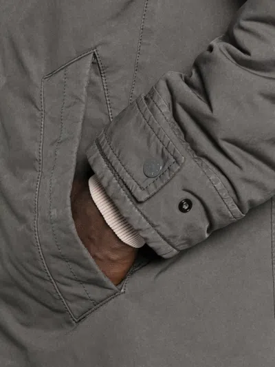 Stone Island Compass-patch Buttoned Coat In Gray