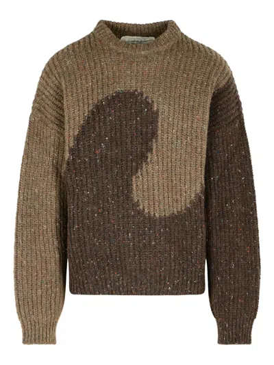 Erl Color Block Long Sleeve Knit Sweater In Brown