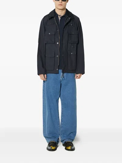 Barbour Multiple-pocket Corduroy-collar Jacket In Blue