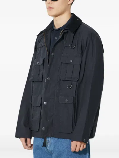 Barbour Multiple-pocket Corduroy-collar Jacket In Blue