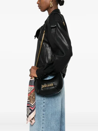 Just Cavalli Logo-plaque Chain Shoulder Bag In Black