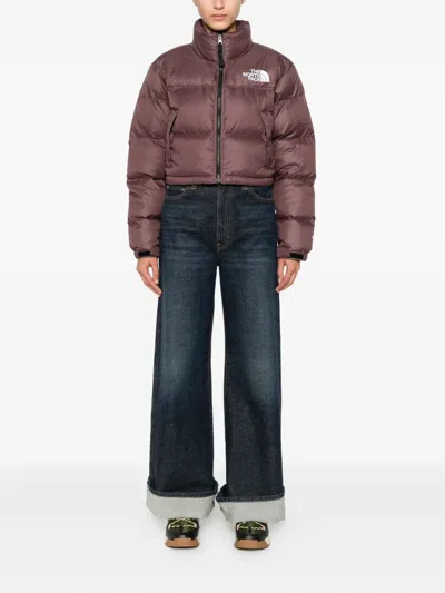 The North Face Nuptse Crop Jacket In Brown