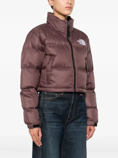 The North Face Nuptse Crop Jacket In Brown