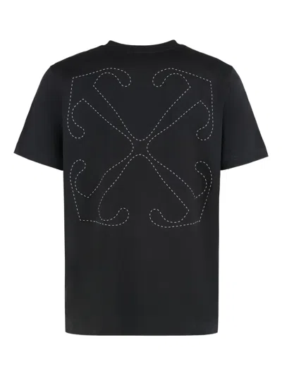 Off-white Short-sleeve Black T-shirt With Abstract Brushstroke Design In Black