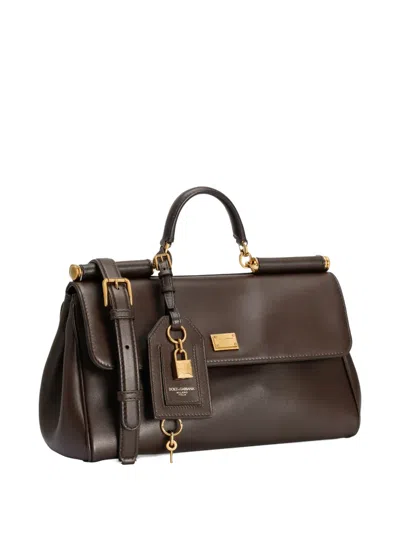 Dolce & Gabbana Brown Handbag With Key And Padlock Detail And Adjustable And Removable Shoulder Strap In Leather Wom In Brown