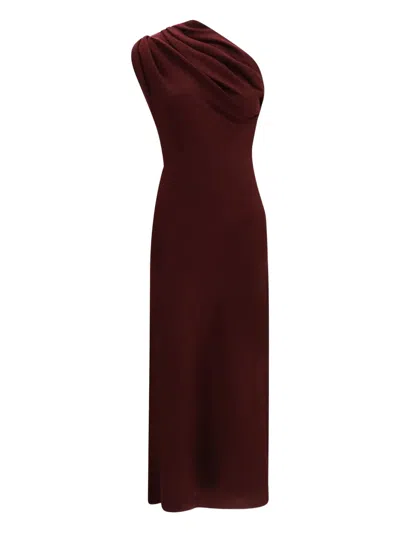 Khaite Coast One-shoulder Wool-blend Maxi Dress In Burgundy