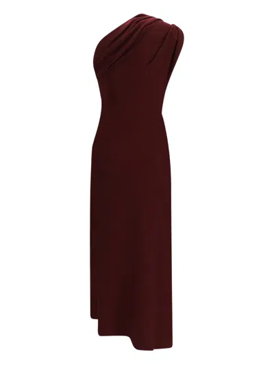 Khaite Coast One-shoulder Wool-blend Maxi Dress In Burgundy