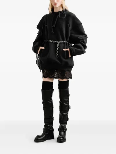 Dolce & Gabbana Ruffled-sleeve Drawstring Sweatshirt In Black