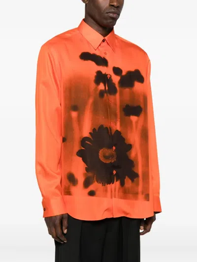 Paul Smith Red 'field Flowers' Print Lyocell Shirt In Orange