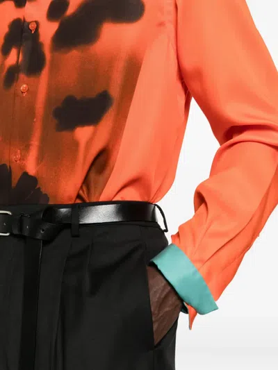 Paul Smith Red 'field Flowers' Print Lyocell Shirt In Orange