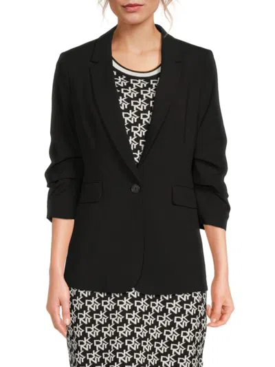 Dkny Women's Ruched Sleeve Single-breasted Blazer In Black