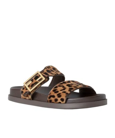 Fendi Feel Leopard Calf Hair Slide Sandals In Animal Print
