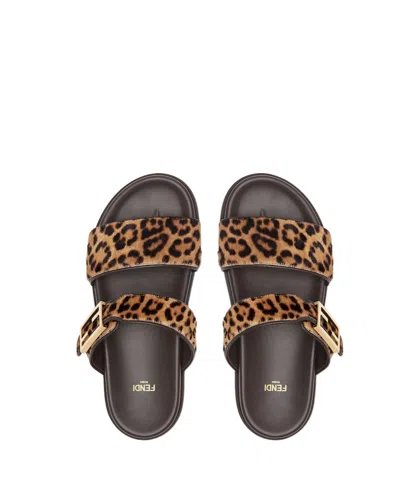 Fendi Feel Leopard Calf Hair Slide Sandals In Animal Print