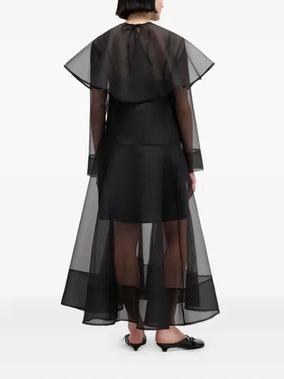 Ganni Cape-sleeve Organza Maxi Dress In Black