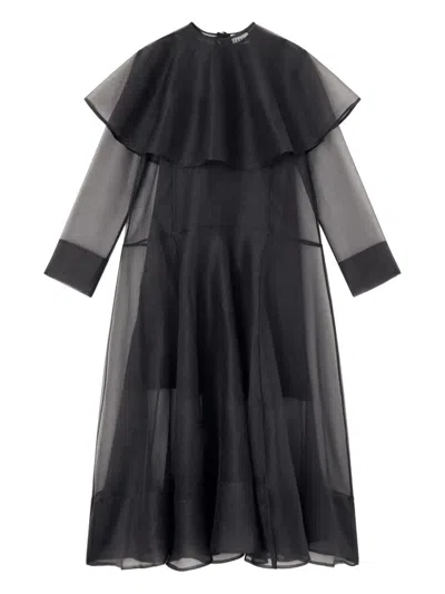 Ganni Cape-sleeve Organza Maxi Dress In Black