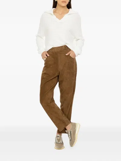 Brunello Cucinelli Pull-on Suede Trousers In Brown