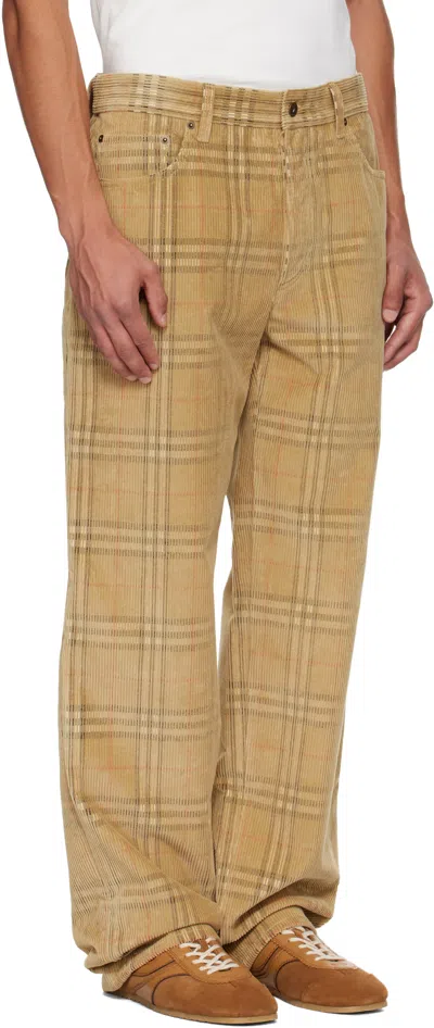 Burberry Sand-coloured Check Corduroy Trousers In Brown
